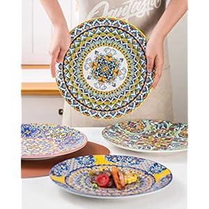 Henxfen lead dinner plates set of 6 105 inch large dessert pasta salad plate porcelain colorful serving dishes for kitchen restaurant dishware microwave oven safe bohemian style  urban country home decor