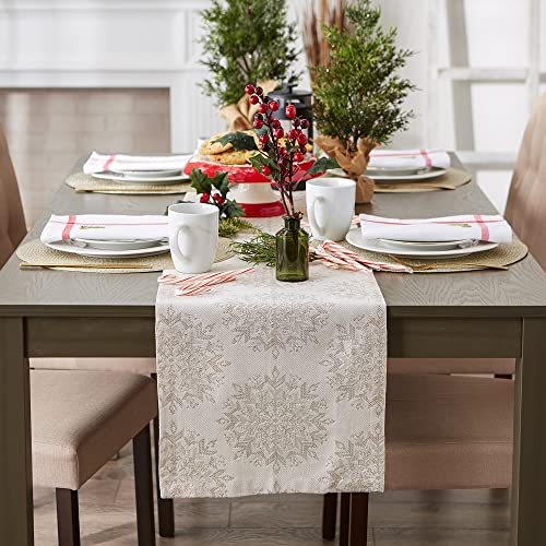 DII Holiday Dining Table Linen Sparkle Metallic Kitchen Décor, Table Runner, 14x72, Jacquard Snowflakes