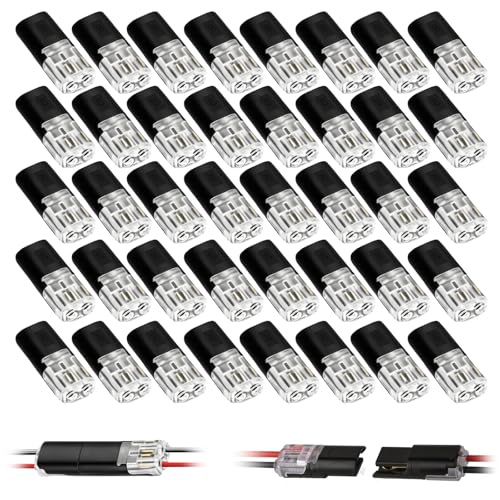 40 Pcs Quick Electrical Wire Connector, No Stripping D2 Waterproof 2 Pin Cable Connector, Solderless Wire Connectors Push Fit for 18-22 AWG Wires, Free-Crimp and Plug-in Cable Terminals for LED