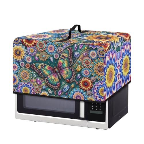Image of Dustproof Microwave Oven Cover Dust Protection Protective Toaster Oven Cover Protector for Kitchen Countertop, L, 20.9 x 15.7 x 12.4 Inches, Bohemian Floral Butterfly Blue