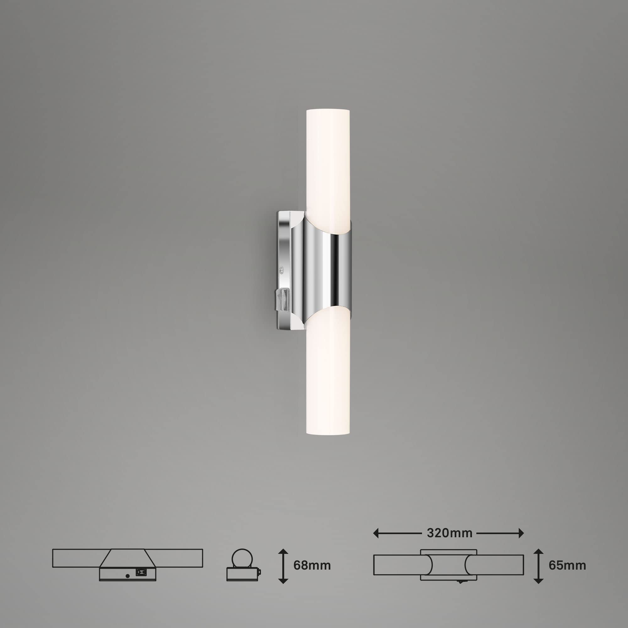 BRILONER Aplique LED para baño, lámpara de baño IP44, 6,5 vatios, 700 lúmenes, 4000 Kelvin, cromo-blanco, 320x65x68 mm (LxWxH)