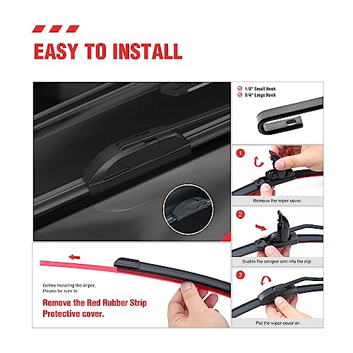 Berg Regen BER-12419 24 Inch+19 Inch Silicone Windshield Wiper Blades Replacement For Ford Fusion 2012 2011 2010 2009 2008 2007 2006/ Toyota Camry 06-02 Journey 20-08 Equinox 09-05 Impala 20-14 Automotive Wiper Blades U/J Hook thumb #3