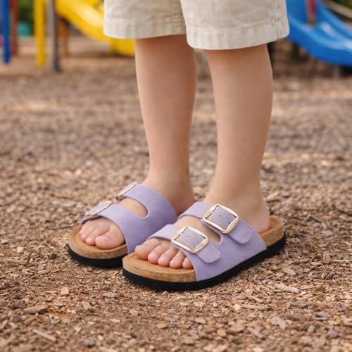 Image of Project Cloud Kids Sandals 100% Genuine Leather - Natural Cork Footbed Non-Slip Slides for Kids - Lightweight Boys & Girls Sandals - Water-Resistant Girls & Boys Sandals