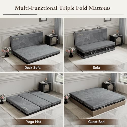 Image of GEMBED Tri Folding Mattress King Size - 6 Inch Foldable Floor Sofa Bed