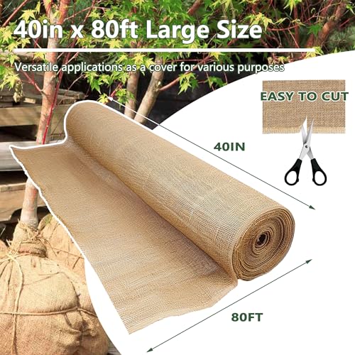 Image of Burlap Fabric Roll 40 inch x 80 Feet, Natural Jute Tree Wrap for Garden, Landscaping & Plant Protection