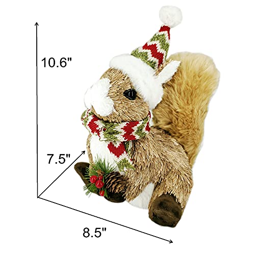 Nature-Vibe-106-Inches-Sisal-Squirrel-Decor-Figurine-with-Santa-Hat-for-Christmas-Home-Decor-Natural-Woodland-Animals-Figurines-as-Christmas-Table-Decorations Nature Vibe 106 Inches Sisal Squirrel Decor Figurine with Santa Hat for Christmas Home Decor Natural Woodland Animals Figurines as Christmas Table Decorations