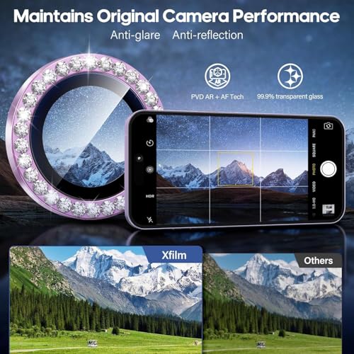 Image of Choiche for iPhone 17 Camera Lens Protector Bling, Individual Diamond Metal Ring with 9H Hardness, Scratch-Proof Camera Screen Protector, Stylish Accessories, Case Friendly (Purple Diamond)