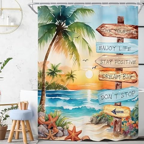 Riyidecor Palm Tree Shower Curtain Set Cover