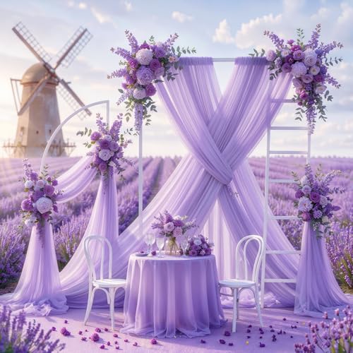 Image of Wedding Arch Draping Fabric, 1 Panel 30 inch x 20Ft Lavender Sheer Curtain Drapes Extra Wide & Long Backdrop Curtains for Bridal Shower Backdrop Outdoor Party Arches Church Ceremony Decoration