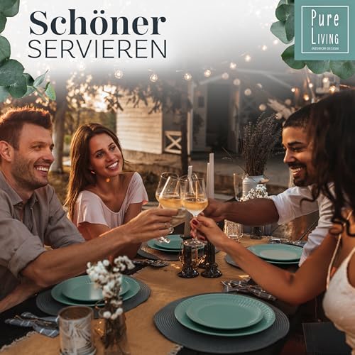Steingut Geschirrset 4 Personen Hygge 16 tlg. TESTSIEGER, Traumhaftes Skandinavisches Steingut Geschirr Set, Schüssel- und Teller Set, Tafelservice 4 Personen, Geschirrsets Pure Living in Petrol