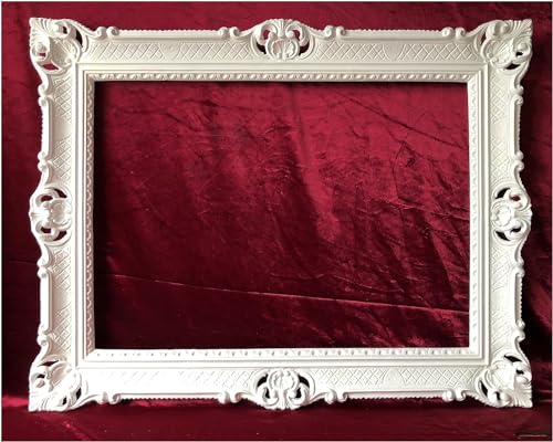 Lnxp Cornice portafoto antica, bianca, 90 x 70 cm, senza vetro, per selfie, per foto, oggetti di scena, stile barocco antico 58R