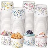 Sunnychicc 60 Pcs Wildflower Ice Cream Cups 9 oz Spring Floral Paper Disposable Dessert Bowls for Hot or Cold Food Snack Soup Cups for Wedding Baby Shower Birthday Tea Party Supplies