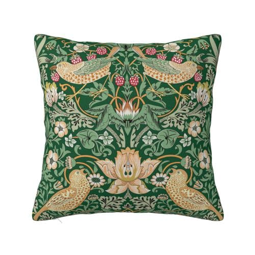 Keebik William Morris Strawberry Thief Design Throw Pillow Covers Decorative Outdoor Soft Pillowcases Home Decor Living Room Cushion Case for Bed Couch Car 16x16 Inch