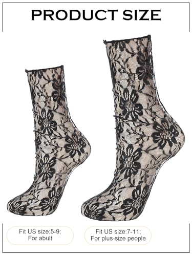 Image of Geyoga 4 Pair Women Lace Ankle Socks Sheer Mesh Slouch
