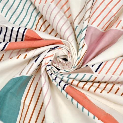 Image of 350 TC Premium Heavy Cotton Feel Elastic Fitted Bedsheet King Size with 2 Pillow Covers || Double Bed with All Around Elastic (White Geometric, Fitted Queen-60x78)