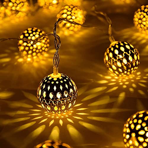 Image of Xenith 14 LED Decorative Moroccan Ball Shape Golden Metal String Lights Fairy Lights Decorative Lights for Diwali Christmas Home Marriage New-Year Bedroom Decoration Lighting (Warm White, 3.5 Meter)