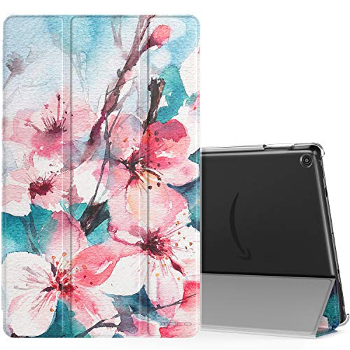 MoKo Case Fits All-New Fire HD 10 (7th Generation and 9th Generation, 2017 and 2019 Release), Smart Shell Stand Cover with Translucent Frosted Back for Fire HD 10.1 Inch, Peach Blossom