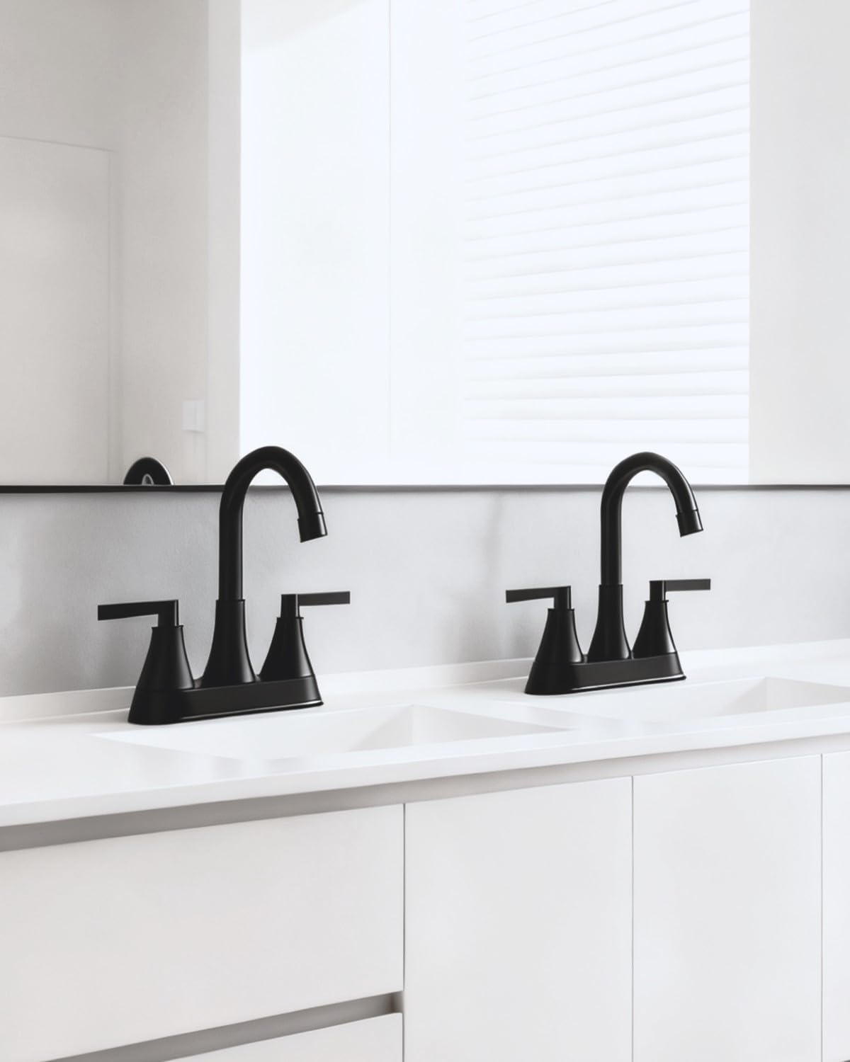 Friho 4 Inch Centerset Black Bathroom Faucet, 2 Handle Stainless Steel Matte Black Bathroom Faucet for Sink 3 Hole, Bath Faucet with Pop-up and Drain Supply Hoses for Restroom Vanity RV