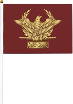 Gold Roman Imperial Eagle SPQR Stylish Handheld Flags - 6 Pack Mini Flags 5.5" X 8.2" for Competitions, Support, Team Activities, Outdoor, Parties