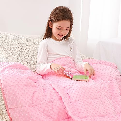Image of Kivik Weighted Blanket 10 lbs, Small Minky Dotted Blankets, Soft Heavy Blanket Throw, Machine Washable, 41 x 60 Inches Pink