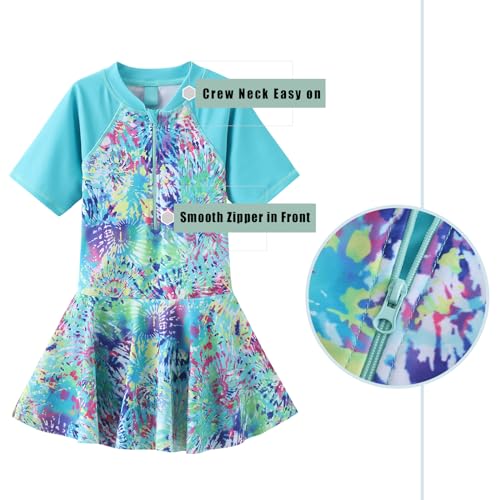 Image of Girls One Piece Swimsuits Bathing Suit for Kids Girls Summer Swim Dress Short Sleeve Swimwear 3-16 Years