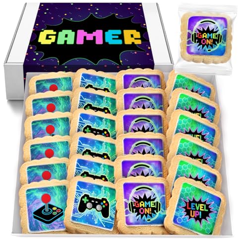 Image of Video Game Cookies Gamer Theme Party Favors | Individually Wrapped 24 Pack Video Gaming Themed Cookie | Birthday Treats for Kids and Adults Boys Girls Teens