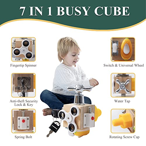 7-In-1 Busy Cube, Sensory Busy Board Travel Toys For Toddlers 1-3, Activity Fidget Cube Montessori Educational Learning Toy For Toddlers Kids Baby 2-4 Years Old #TOP1