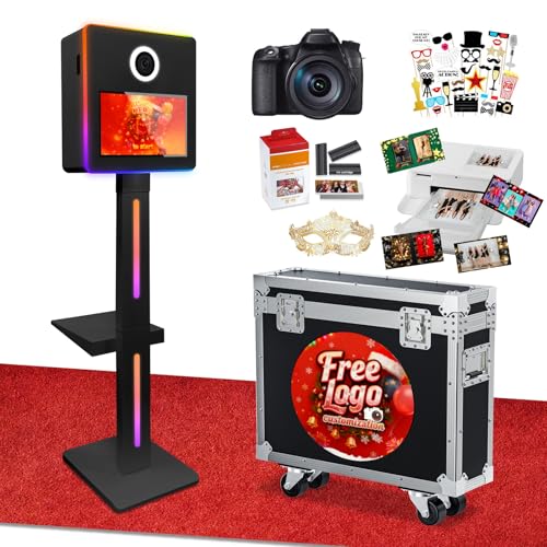 Mirror Photo Booth with Camera and Printer, DSLR Photo Booth with 15.6' Touch Screen, Built-in Mini PC, Flight Case, App Control – Perfect for Weddings, Parties and Event Rentals (Black)