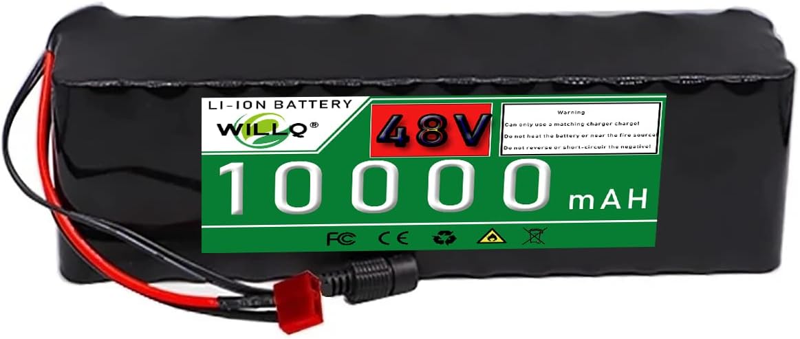 48V 10Ah E-bike Battery 48 Volts Lithium Battery Pack 13S4P 10000mAh Rechargeable Battery for 500W Scooter Motor Waterproof Electric Bicycle Battery with Charger,48v10ah t