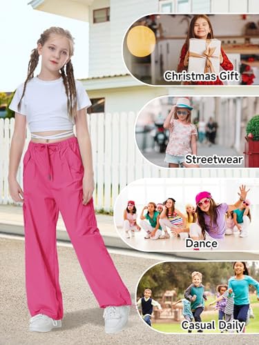 Image of Rolanko Parachute Pants for Girls Y2K Cargo Trousers with Pockets Harajuku Jogger Pants Kids 4-14 Years