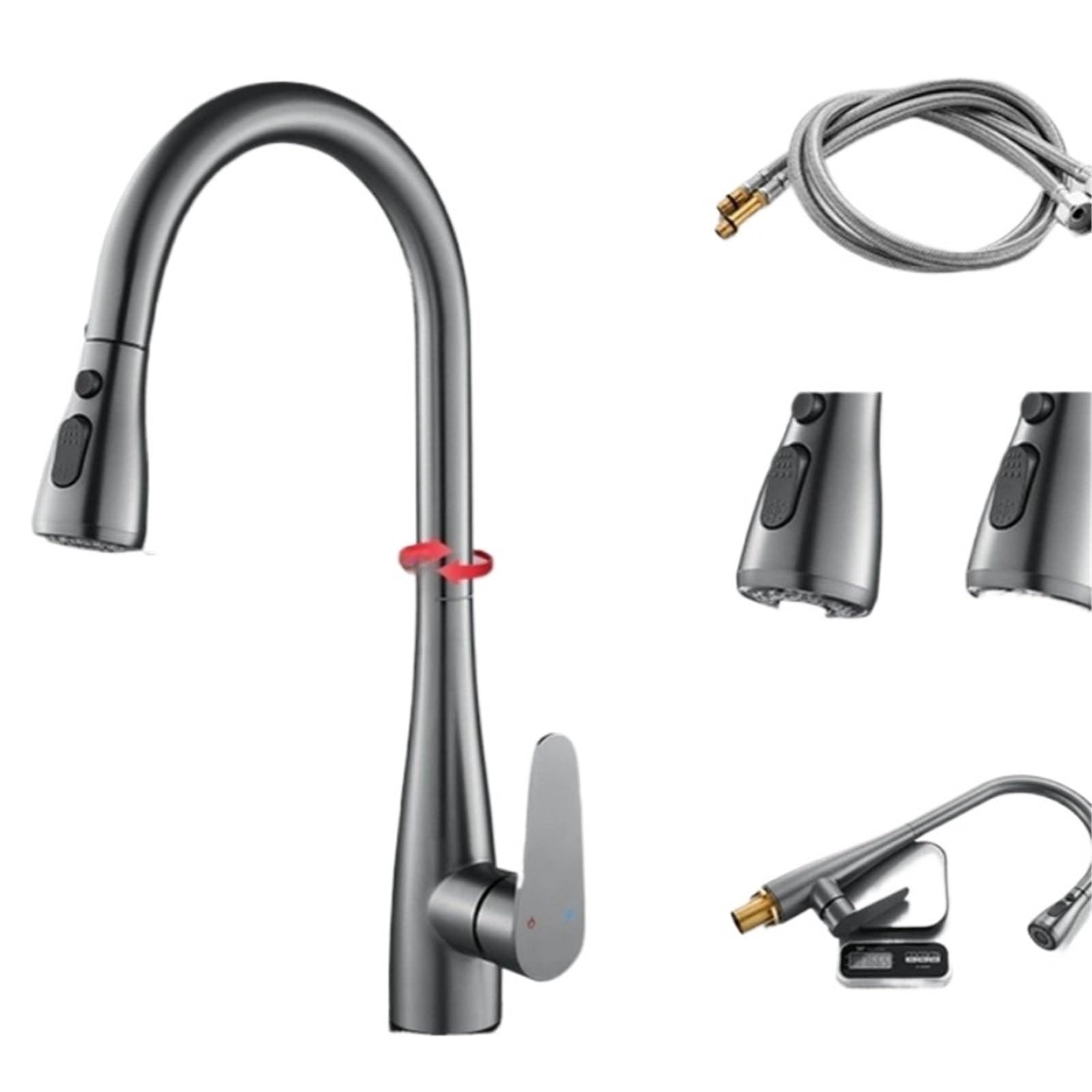 Rrypbovg Gray Pull Out Faucet Kitchen Faucets Brass Material Pull Out Sink Water Tap Deck Mounted Mixer Stream Sprayer Head Hot Cold Taps(Gray)