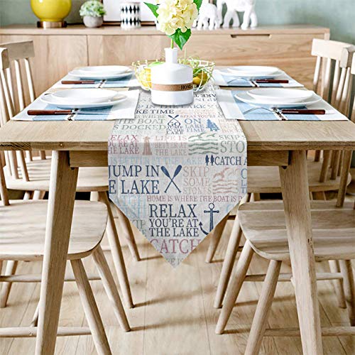 Colorsum Linen Burlap Table Runner Dresser Scarves Lake Life Anchor Lighthouse With Sailboat And Letter Home Dining Table Decor Table Runner Mat For Farmhouse, Wedding, Party, Bbq- 13 X 90 Inch #TOP1