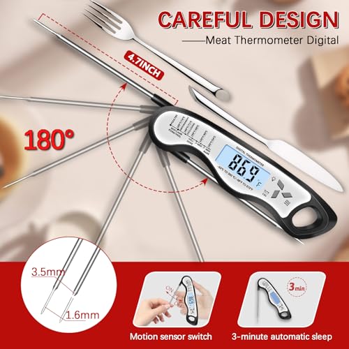 Image of Meat Thermometer Digital,IP67 Waterproof Cooking Thermometer with Backlight, Calibration & Hold Function,Food Thermometer for Cooking,Outdoor Grilling,Suitable as Stocking Stuffers for Men (White-2)