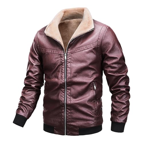 Veste thermique revers en cuir homme avec fausse fourrure isolante