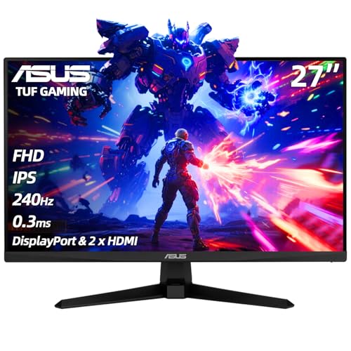 Image of ASUS TUF Gaming 27 inch FHD Monitor, 240Hz, 0.3ms, Fast IPS, G-SYNC Compatible, FreeSync Premium, Extreme Low Motion Blur Sync, 99% sRGB, DisplayPort& 2 x HDMI, Tilt Adjustment, Gaming AI, Black