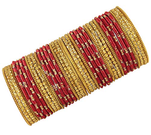 Image of NMII Silk thread Glass Bangle Set for Women (FF70-Red-2.6, Red, 2.6 Inch, 40 Bangles set)