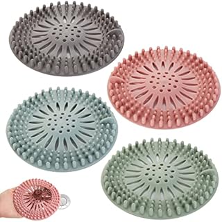 4 Pack Drain Hair Catcher, Silicone Hair Stopper Bathtub Sink Filter, Shower Drain Cover Filter Hair Trap, Hair Catcher Plug Hole Sink Strainer Protector for Bathroom and Kitchen (4 Color)