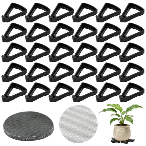 MAIXINNEW 30 Pcs Small Plant Pot Feet Breathable Triangle Stands with Drainage Mesh Invisible Pot Feet for Outdoor Garden Plastic Plant Riser fit Small and Large Planters (Black)