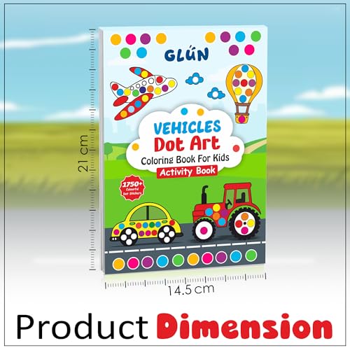 Image of GLUN Vehicles Dot Art Sticker Activity Book, 28 Pages for Kids 3-6 Years | 1750+ Colorful Stickers | Cars, Trucks, Letter Recognition & Fine Motor Skills Activities