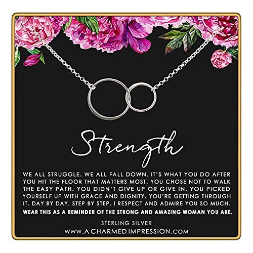 Strength Necklace • Addiction Recovery • Survivor Gift • Silver Necklace • Strength • Encouragement • Cancer Divorce Single Mom Depression • Inspirational Gifts (Connected Circles)