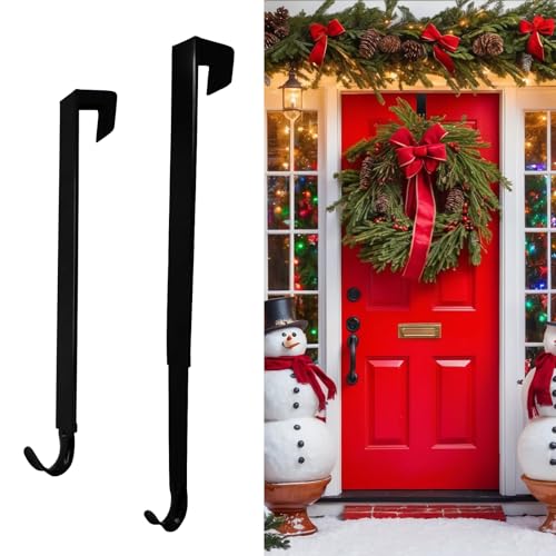 Pseutio Wreath Hanger for Front Door Adjustable 15 to 25 Inches Wreath Hangers 20 lbs Larger Door Upgrade Wreath Hanger Christmas (Black)