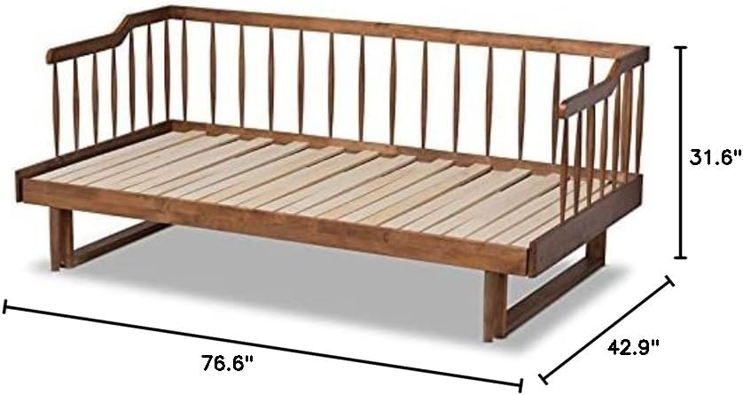 BOWERY HILL Transitional Wood Expandable Twin to King Spindle Daybed, Walnut Brown Finish, Rubber Wood Frame, Internal Slats, Cozy Bedroom or Guest Room Lounging Furniture
