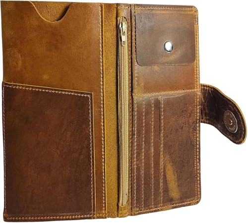 TEXAS OUTFIT Long Wallet for Men Women Real Leather Bifold Executive Checkbook Wallet for Men Chocolate Brown