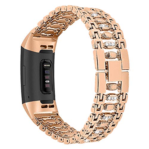 Compatibel mit Fitbit Charge 3, Miya Bling Strassbandriemen Edelstahl Metall Handgelenkriemen Ersatz Kompatibel für Fitbit Charge 3 / Charge 4