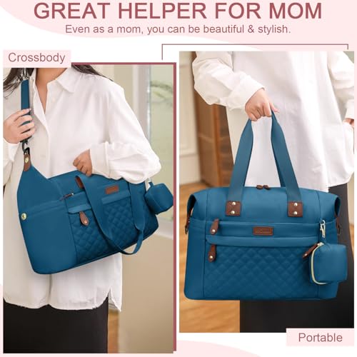 Image of Pritent Diaper Bag Tote - Diaper Baby Bags with Pacifier Case, Shoulder Straps, Stroller Clips, Waterproof Large Mommy Maternity Travel Baby Bag for Mom and Dad, Blue, Medium