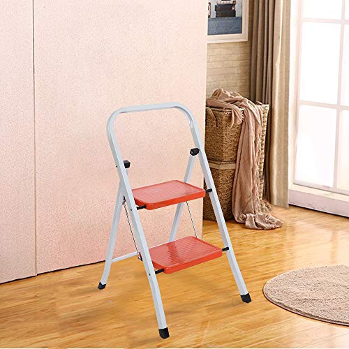LUISLADDERS 2 Step Ladder Folding Step Stool Heavy Duty Ladders with Handgrip Anti-Slip Sturdy and Wide Pedal Multi-Use for Home and Kitchen 330lbs