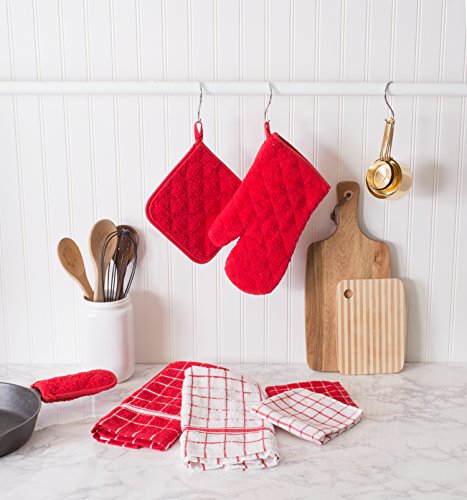 DII Basic Terry Collection Quilted 100% Cotton, Pan Handle, Red, 3 Piece