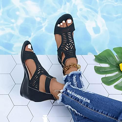 USYFAKGH Dress Sandals For Women Comfy Flip Flops Heeled Sandal Sandals For Women Ladies Fashion Peep Toe Causal Shoes Hollow Out Wedges Sandals | Image 3