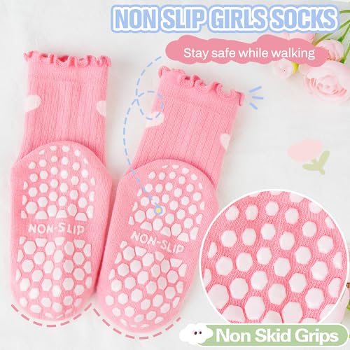 Baby Girls Toddlers Ruffle Grip Socks for Kids Non Slip Anti Skid Frilly Cute Funny Cotton Crew Grippers Socks 9 Pairs3
