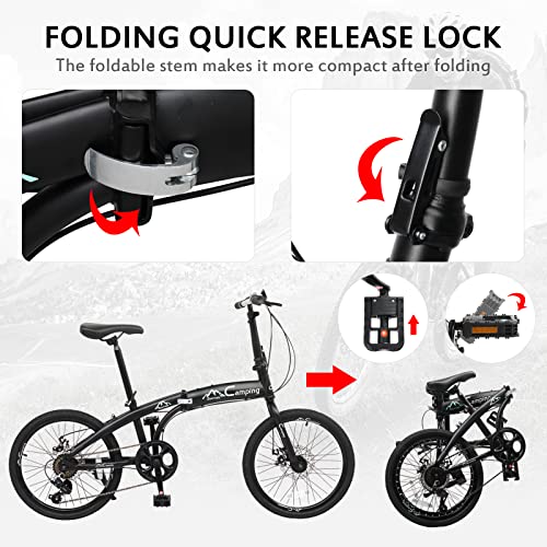 20 Inch Folding Bike, 7 Speed Foldable Bike with 100%